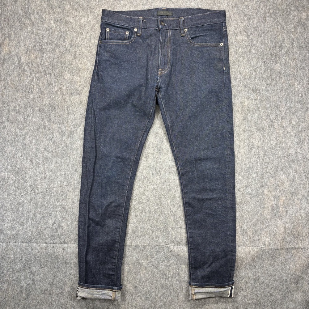 UNIQLO Selvedge Denim Jeans Men's 32x32 Slim Straight Indigo Blue Cotton Stretch